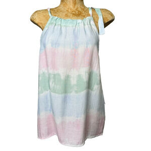 Bella Dahl Tank Top Womens Medium Chambray Shoulder Tie Pink Blue Green NEW